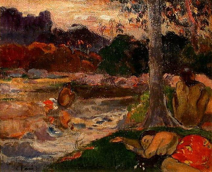 Paul Gauguin Tahitians on the Riverbank France oil painting art